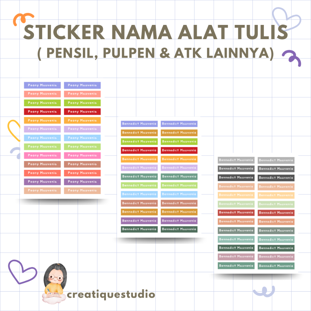 

[26 Pcs] Stiker Label Nama Pensil Pulpen Alat Tulis ATK | Stiker Custom Nama Anak