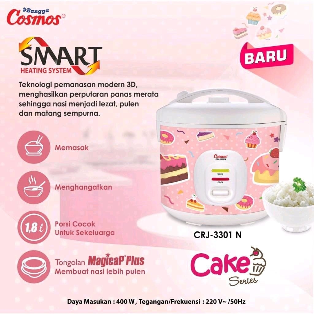 Crj 3301 Nc Rice Cooker Cosmos 1.8 Liter Magic Com Cosmos Crj3301 Nc Series Cake Penanak Nasi 1.8 Li
