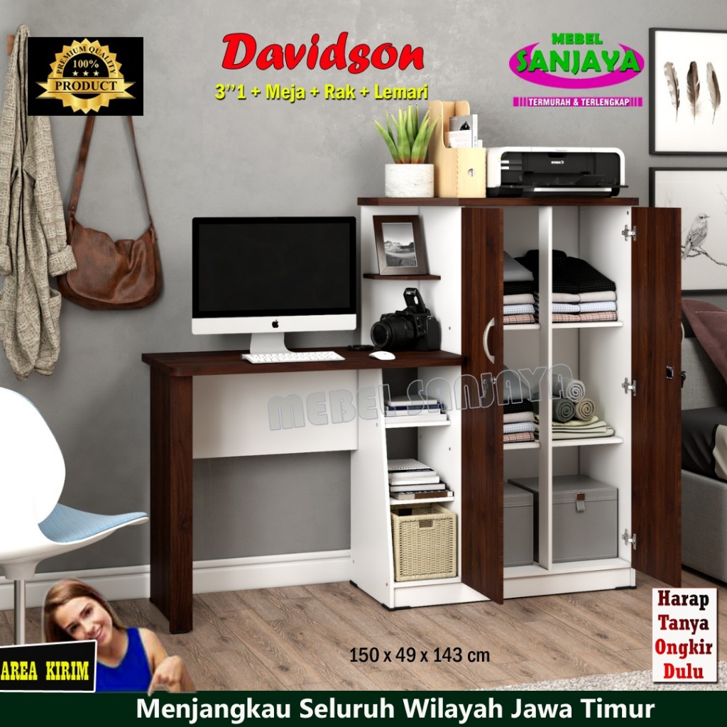 Meja Kerja / Meja Belajar dengan Rak dan Lemari Buku PAPAN TEBAL