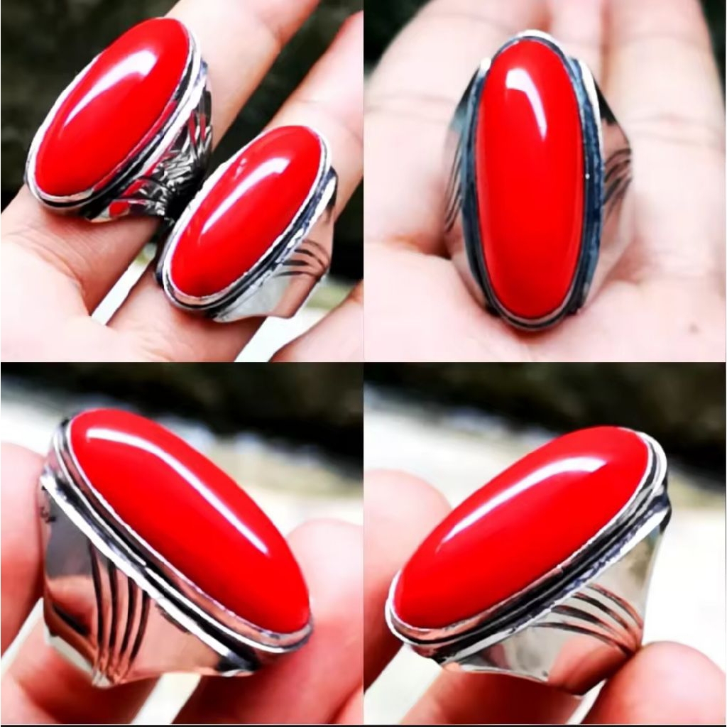 Batu Cincin merah red marjan local pandan merah marjan ring monel