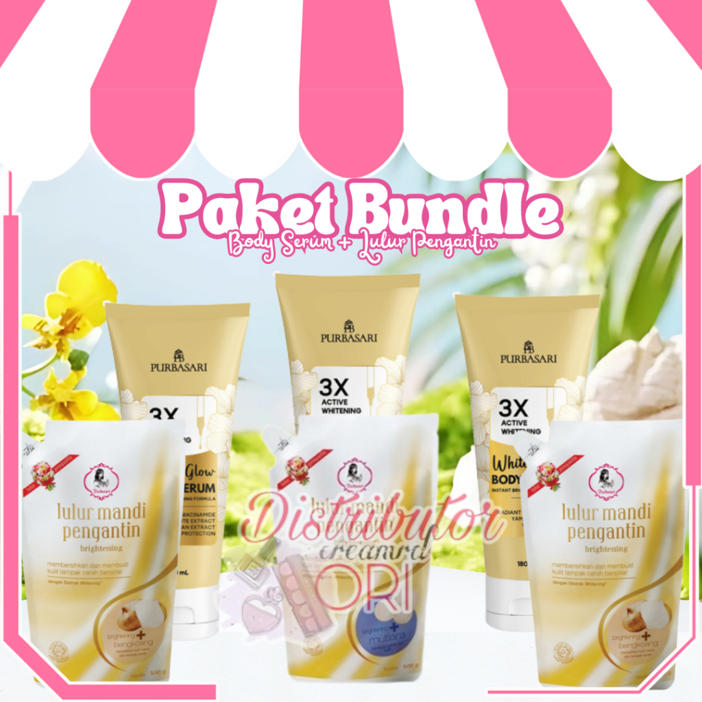 Purbasari Paket Bundle Bundling Hemat isi 2 Lulur Pengantin 1kg & Body Serum White Glow 180ml