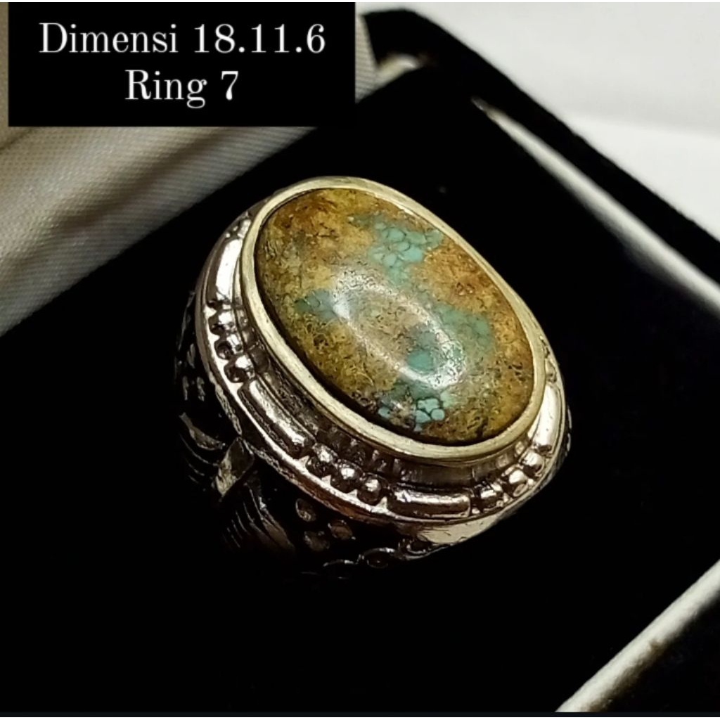 Cincin Pirus Persia Hijau Ceplok Urat Emas