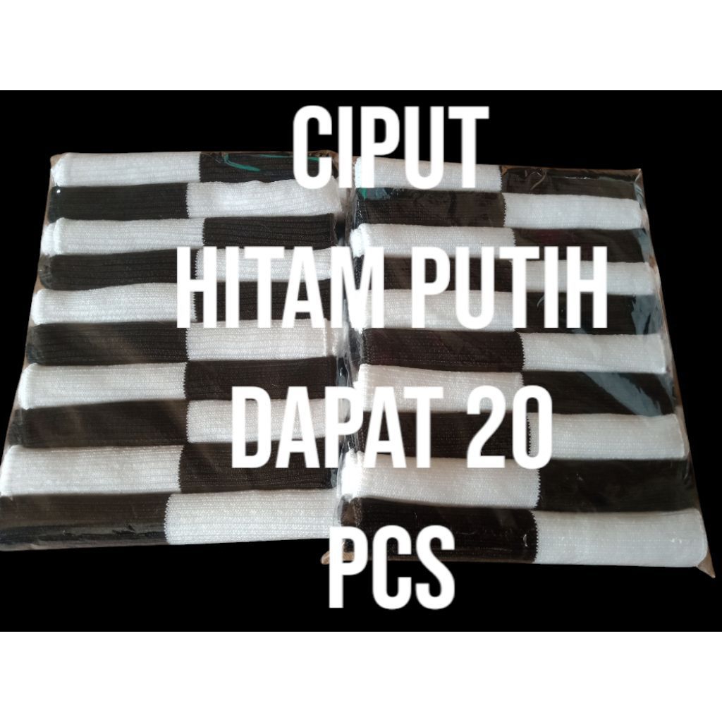 20pcs ciput rajut 2 warna hitam putih bandana rajut hitam putih ciput hitam putih