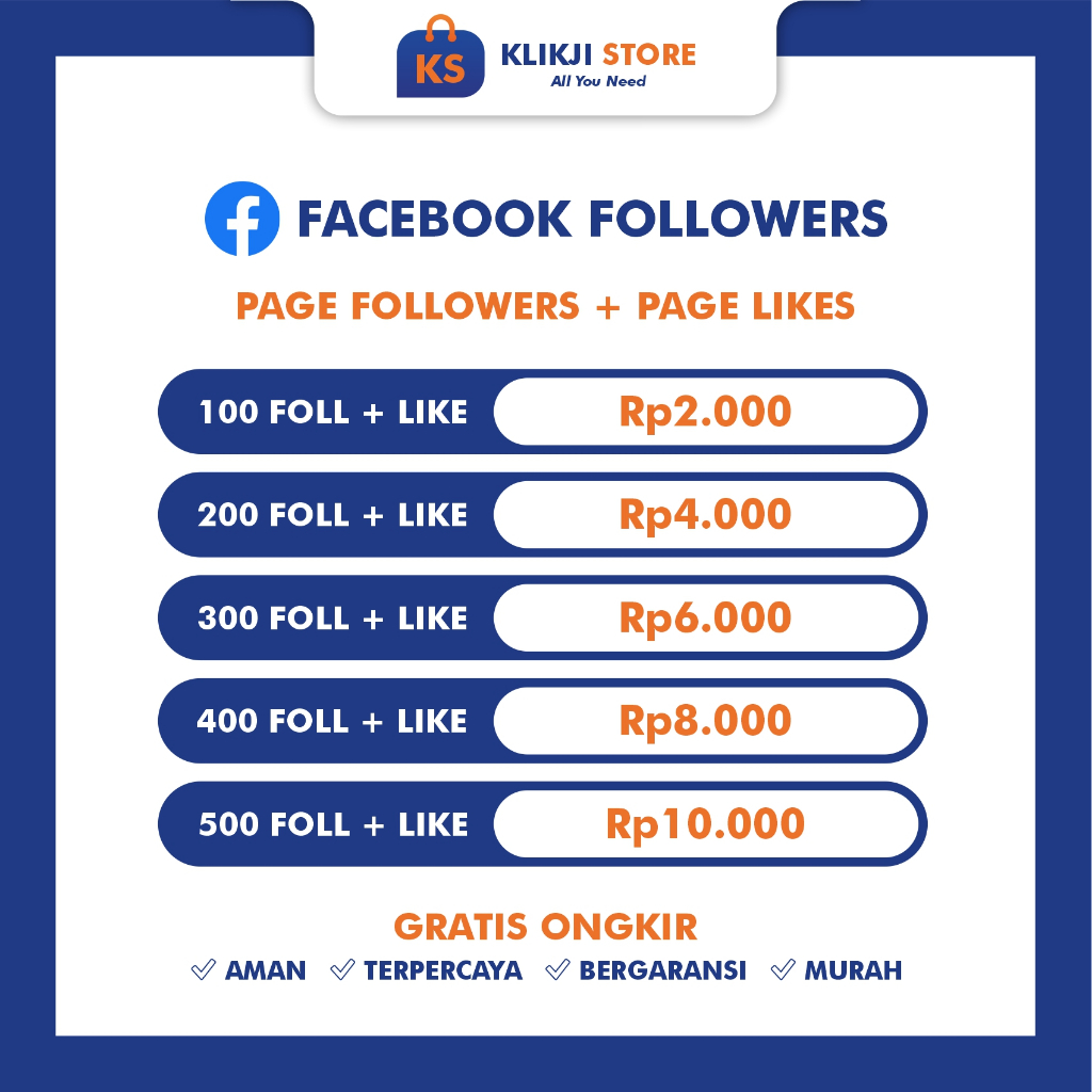 Facebook Page Followers + Likes | Permanen Global | Bergaransi | Proses Cepat