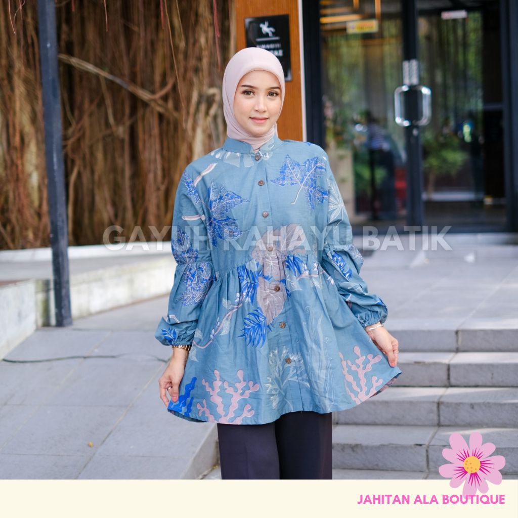 KASMARAN ECO PRINT 2, Atasan Batik Wanita Modern, Batik Kerja Wanita Indonesia, Busana Batik Muslima