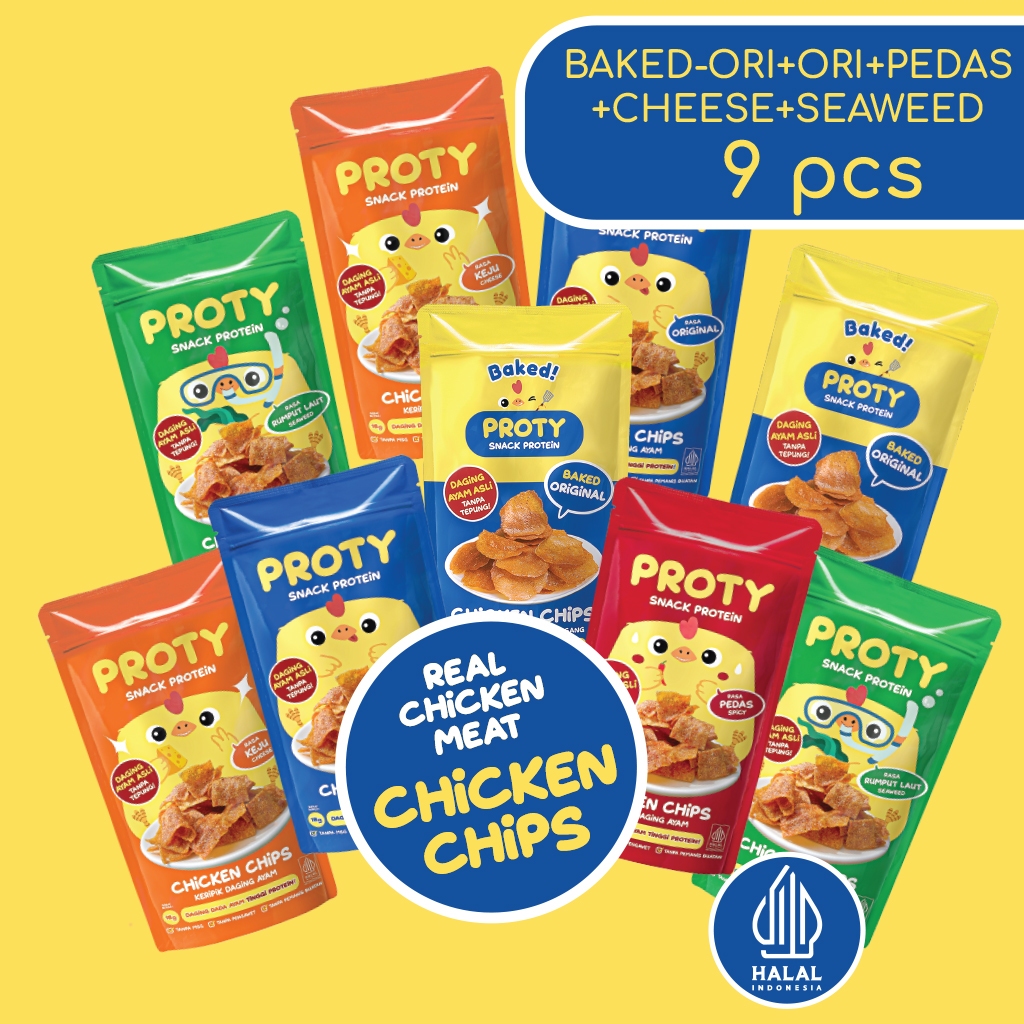 

PROTY Cemilan Protein Chicken Chips Ori(2)+Pedas(1)+Keju(2)+RumputLaut(2)+BakedOri(2)