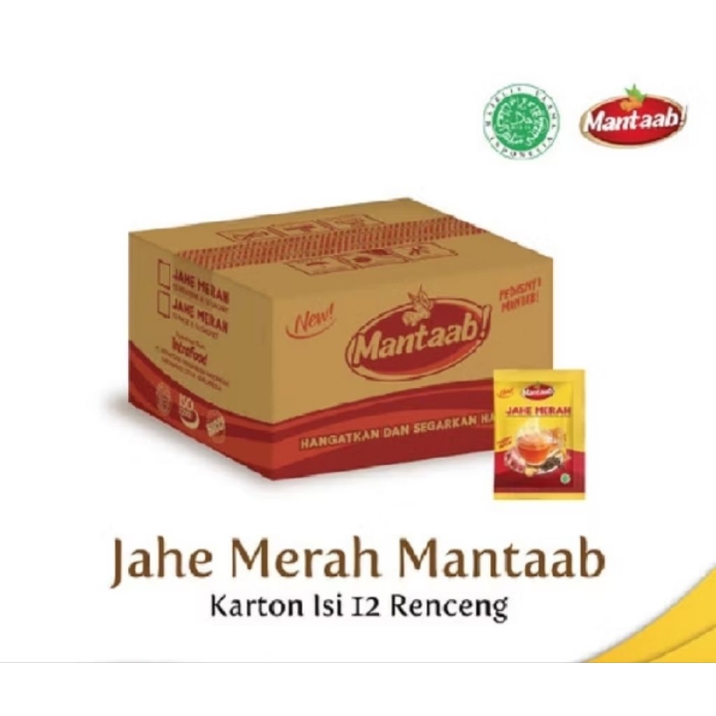 

Jahe Merah Mantaab satu karton isi 12 renteng (144 sachet)