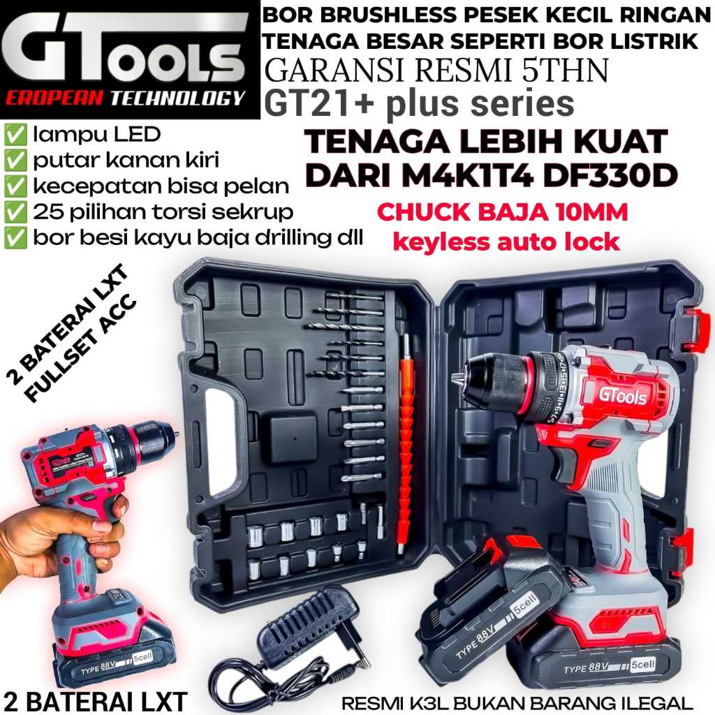 GTOOLS Raja Bor Cordless Impact Drill 10mm GT34+ Gtools Eropa Series : Solusi Bor Cordless Bertenaga