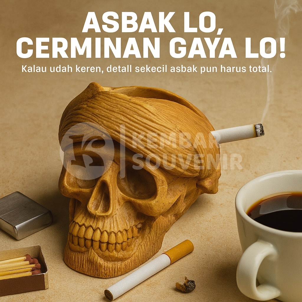 Asbak Unik Estetik Bentuk Tengkorak Kayu | Asbak Rokok Dekorasi Retro Kekinian
