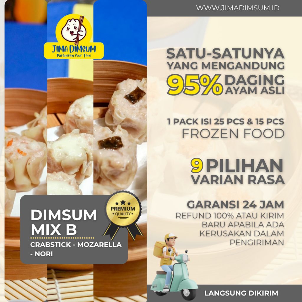 

Dimsum Jima MIX B Isi 25 Pcs Mozarella Nori Crabstick Siomay Frozen Enak Halal Full Daging Ayam Asli Bukan Tepung