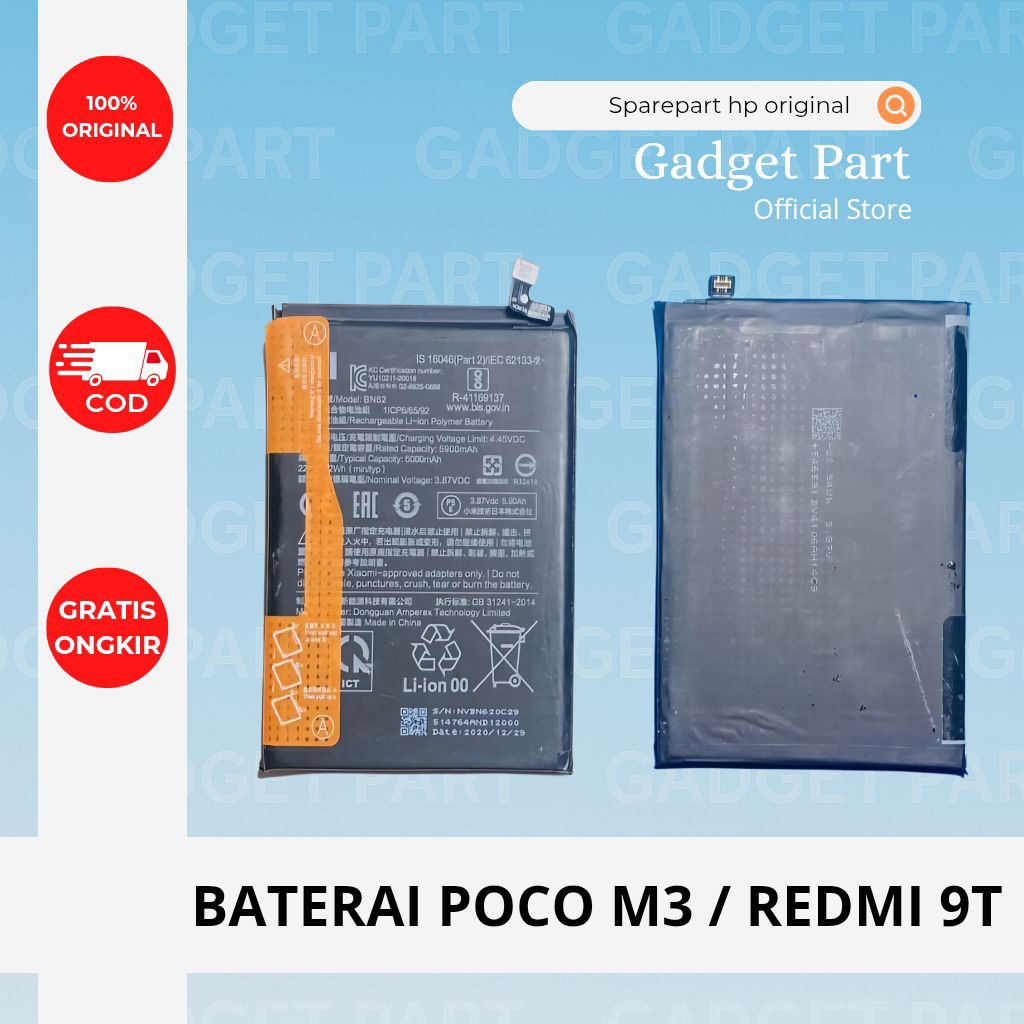 BATERAI BATTERAI BATERAY BATTERAY BATRE XIAOMI REDMI 9T / POCO M3 BN62 ORIGINAL COPOTAN ASLI