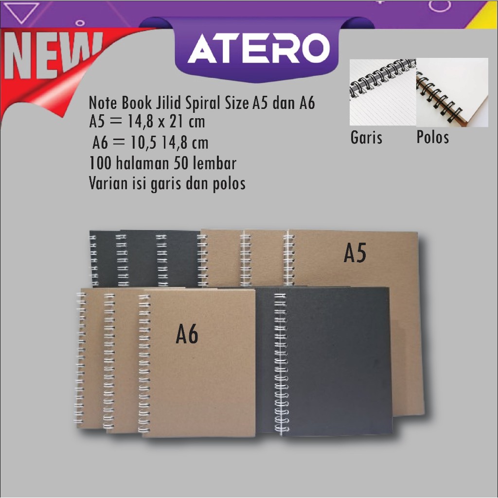 

Atero Notebook Garis Dan Polos A5 Dan A6 Buku Catatan Simple Buku Tulis Spiral Notebook