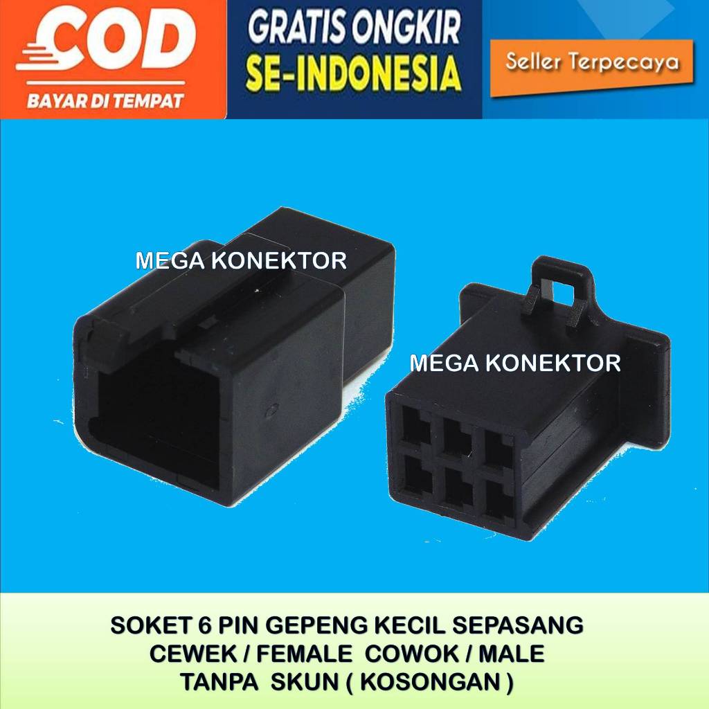 SOKET KABEL MOTOR 6 PIN KECIL  MALE FEMALE HITAM KOSONGAN-SOKET–6 PIN- SOKET KABEL 6 PIN KECIL NYLON