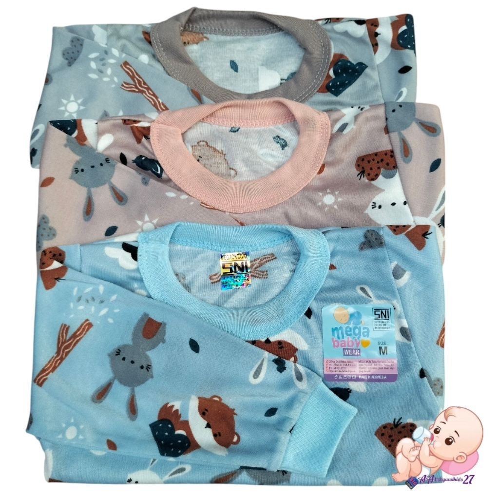 LOKAL PRIDE MEGA BABY WEAR 3PC Kaos Oblong Anak Bayi Balita Lengan Panjang Full Print Cantik 0 24Bul