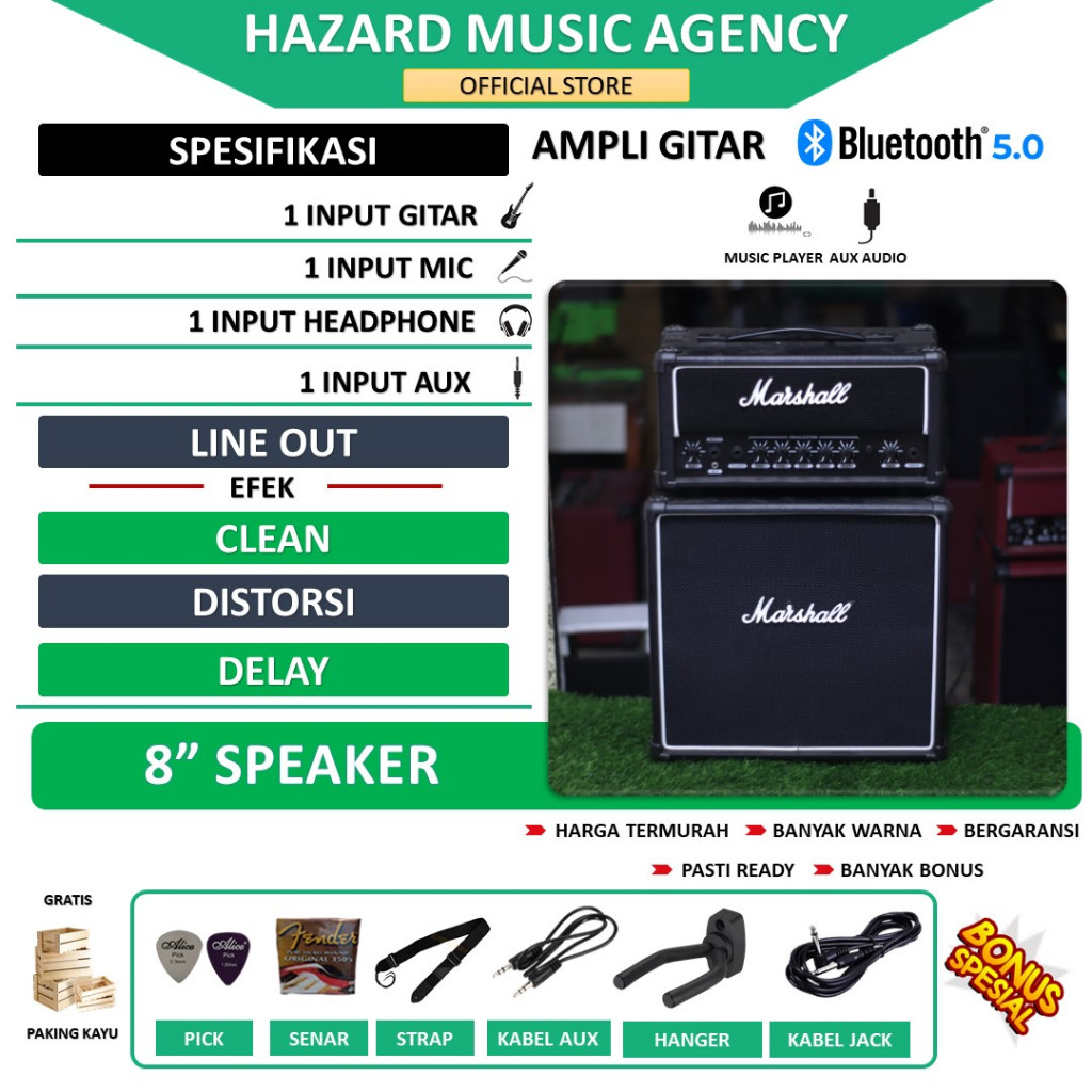 Ampli gitar & bass 8 Inch 3 input ada bluetooth bisa untuk karaoke head cabinet efek distorsi delay
