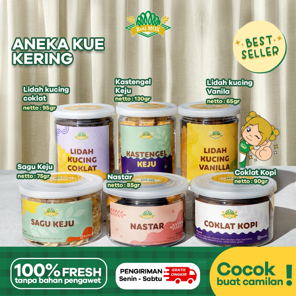 

ROTI MOX ANEKA KUE KERING | Nastar/Kastengel/Sagu Keju/Lidah Kucing/Cookies Coklat Kopi