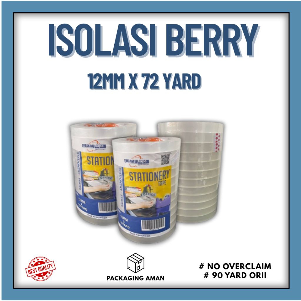 

ISOLASI LAUNDRY MERK BERRY 12 MM - ISOLASI BENING 12 MM X 72 Y ORI - ISOLASI KADO