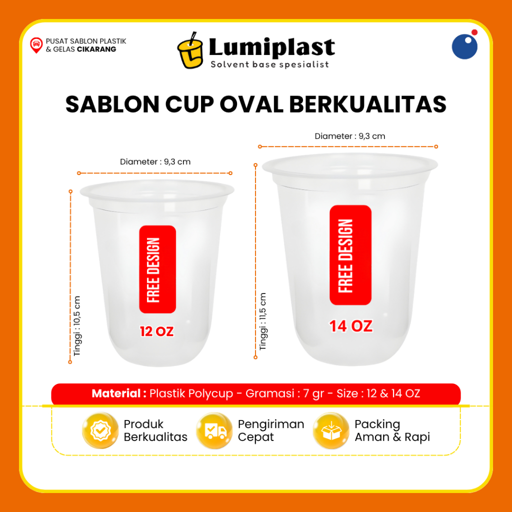 Sablon Cup Plastik Merk Polycup 12oz 14oz 16 oz Oval 7gr Gelas Plastik Minuman Free Desain