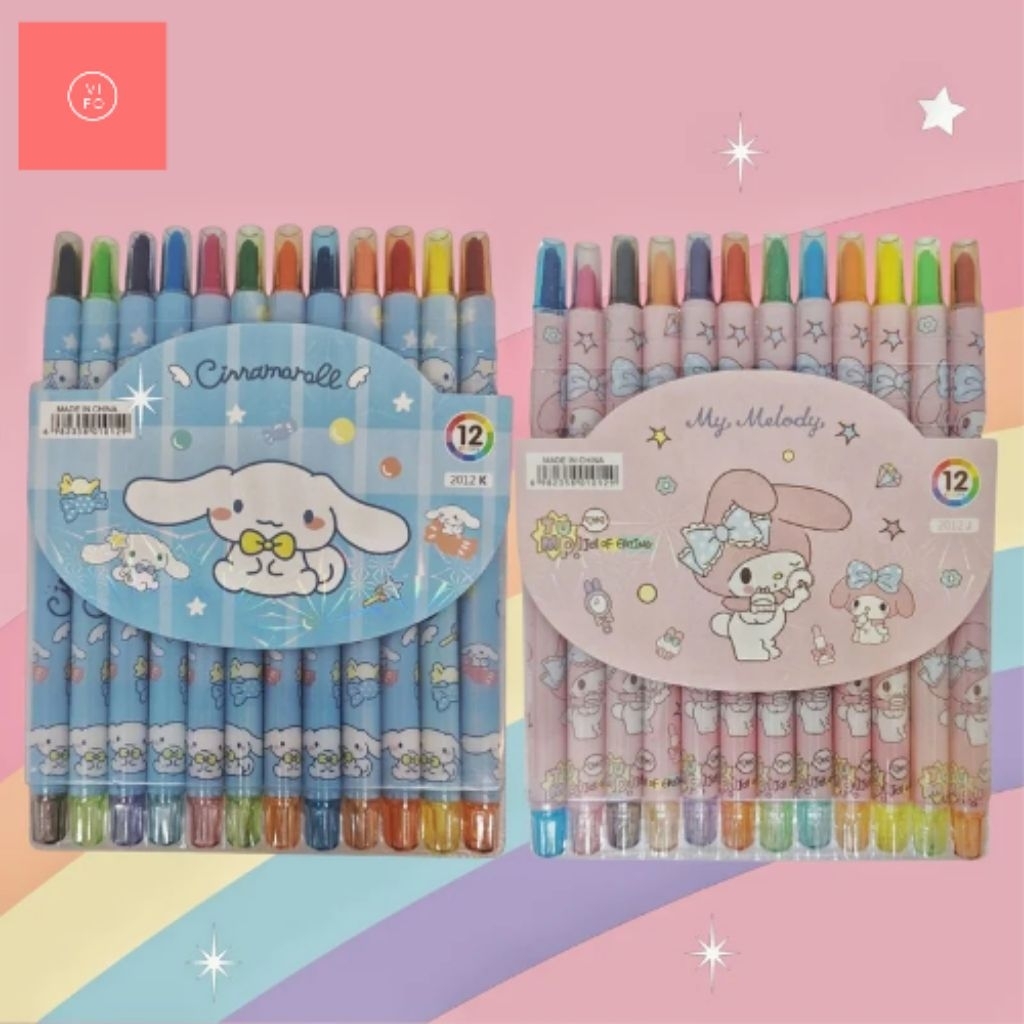 

Krayon Putar Twist Crayon Panjang Karakter Anak Kuromi Sanrio 12 Warna