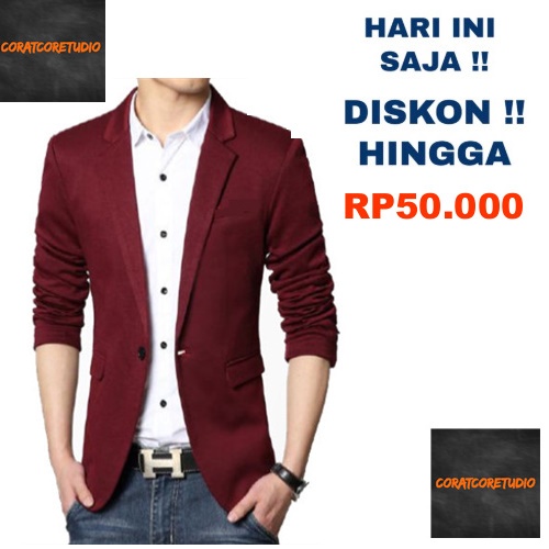 READY STOCK REALPIC CAPTAIN GrayWolf Jas Pria Blazer Cowok Katun Stretch Melar MERAH MAROON HATI TUA