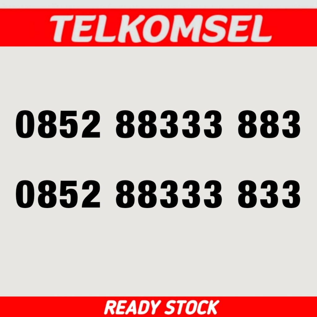 Kartu Perdana Nomor Cantik Telkomsel Kombinasi 3 8 - 0852 88333 883 - 0852 88333 833