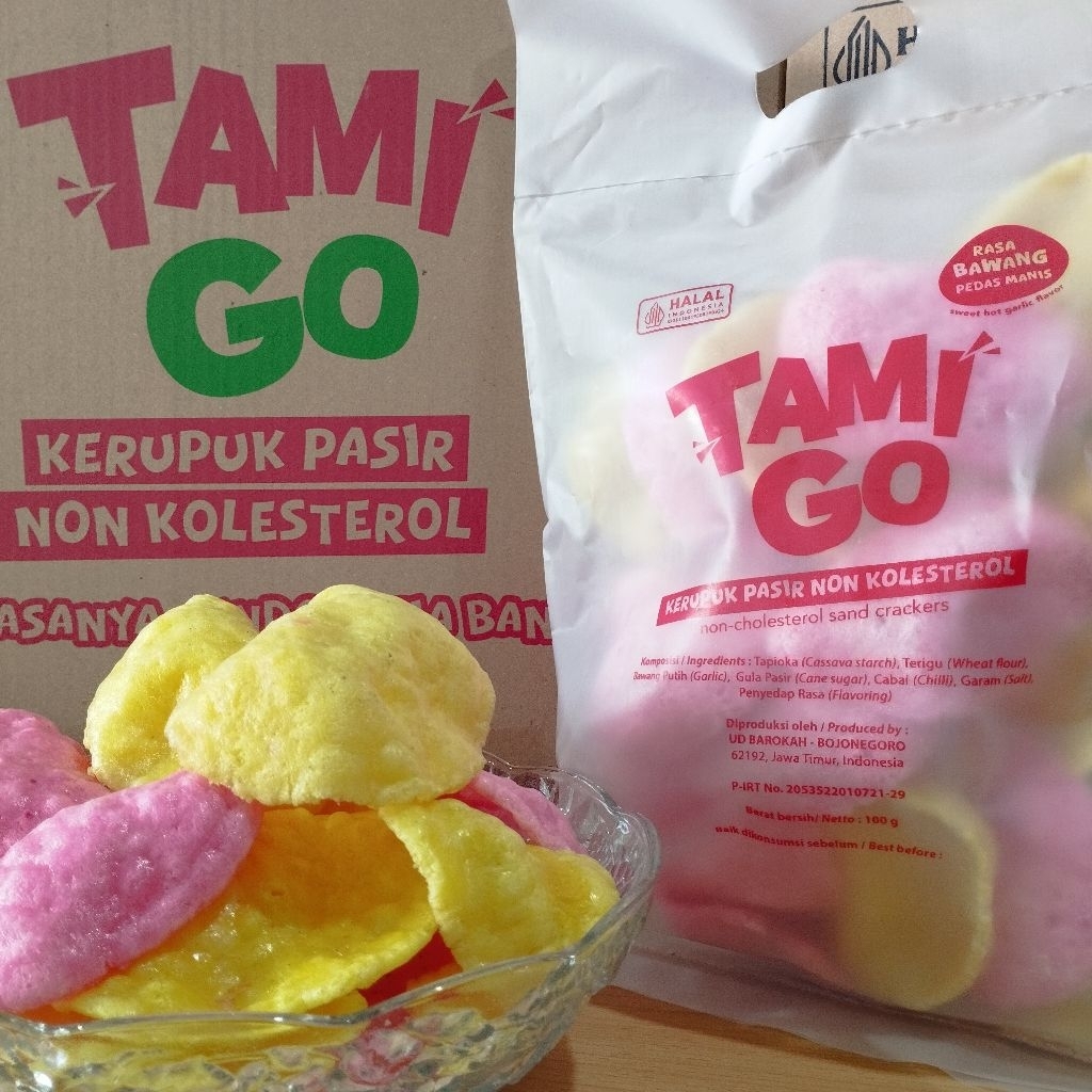 

Paket Usaha Kerupuk Pasir Tamigo / Kriaq Kriuq Non Kolesterol 100 Gram Rasa PEDAS MANIS 1 Carton isi 8pcs