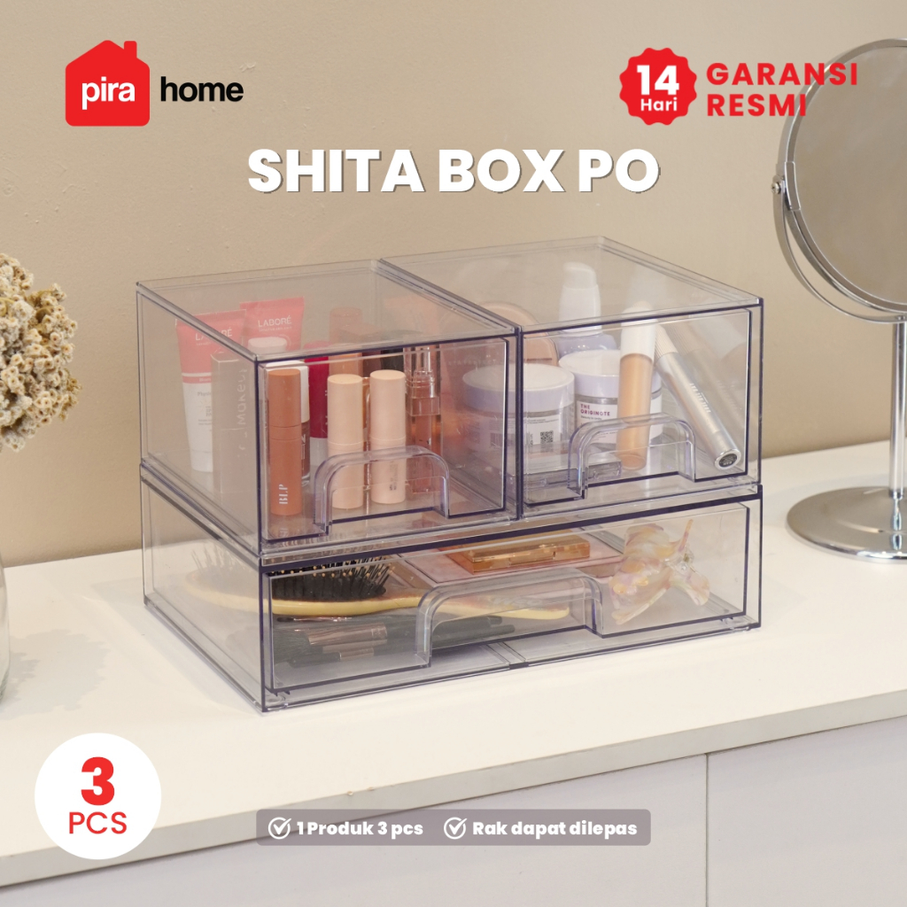 PIRA HOME -  SHITA BOX PO Kotak Penyimpanan / Rak Laci Transparan / Kotak Penyimpanan Alat Tulis dan
