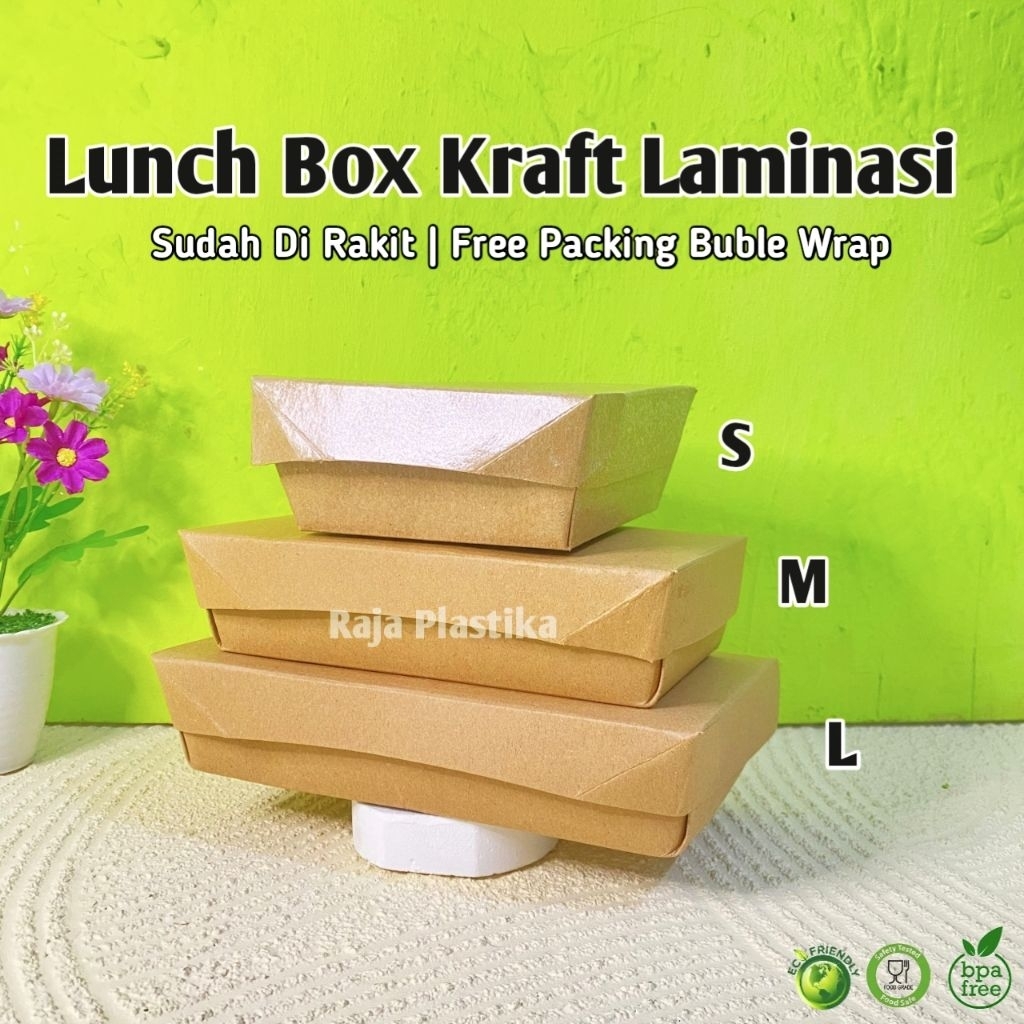 [50PCS] Paper Lunch Box Kraft Laminasi Sudah Rakit | Tempat Makan Paper Premium
