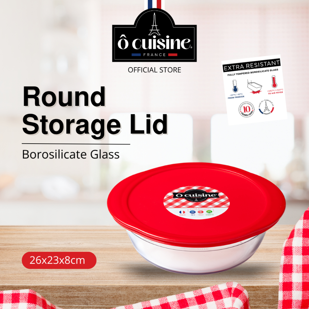 Loyang Kaca Ocuisine Storage - Round Dish With Plastic Lid 26Cm 2.3 Lt