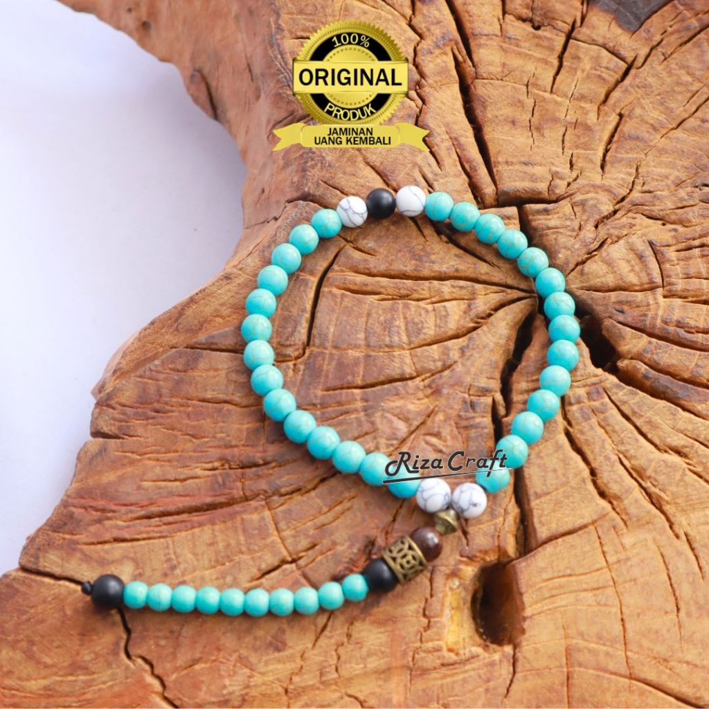 Riza craft Tasbih Batu Alam Pirus Biru Liontin 33 Butir Asli Kualitas Terbaik