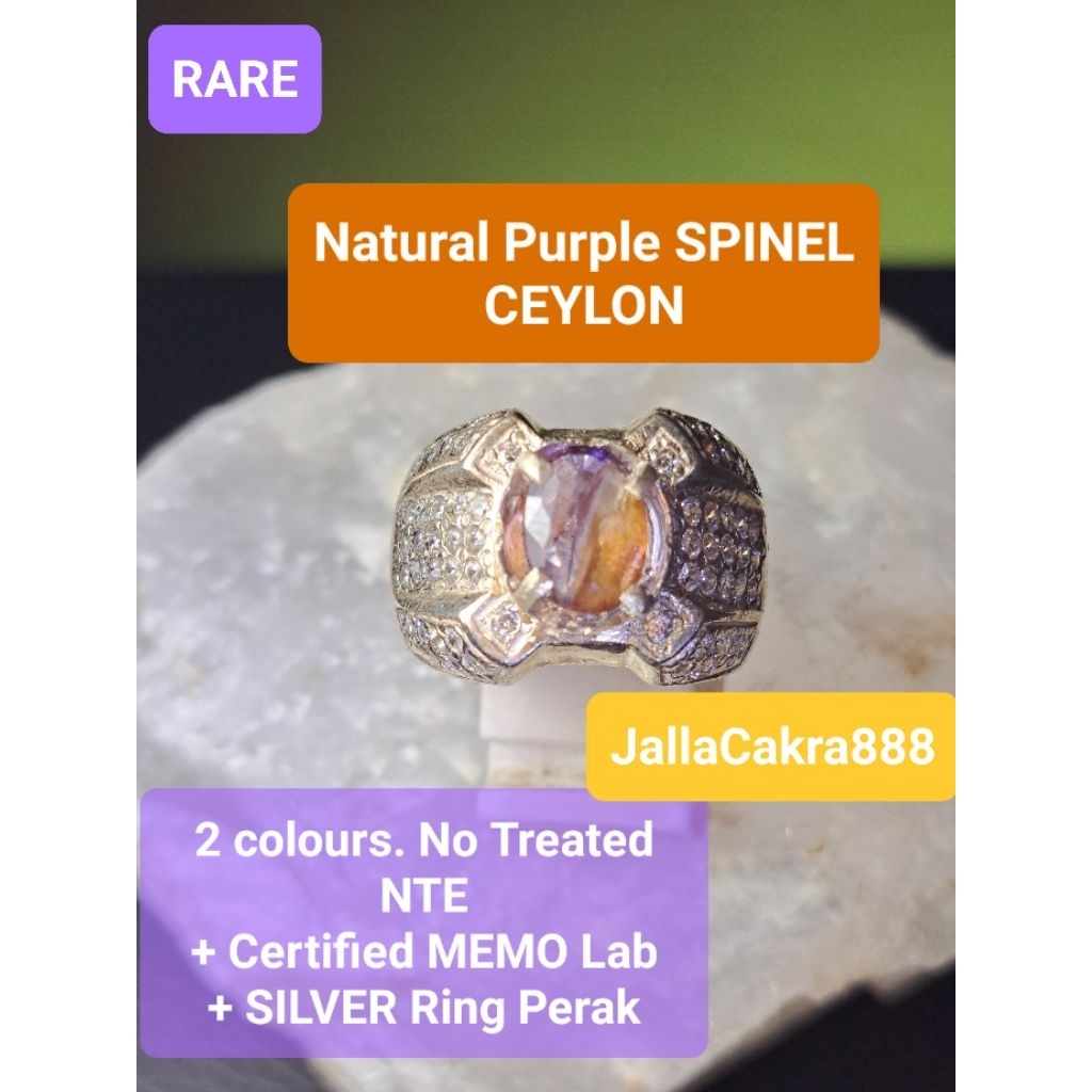 Natural Purple SPINEL CEYLON No Heated NTE +  Certified MEMO Lab Batu +  Elegant Silver Ring Brillia