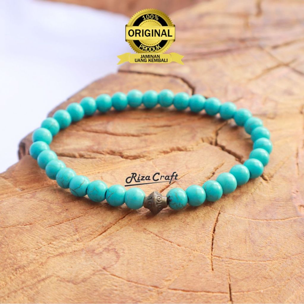 Rizacraft Gelang Tasbih Batu Pirus Persia 33 Butir untuk Pria Wanita ASLI Alam Natural Original Kual