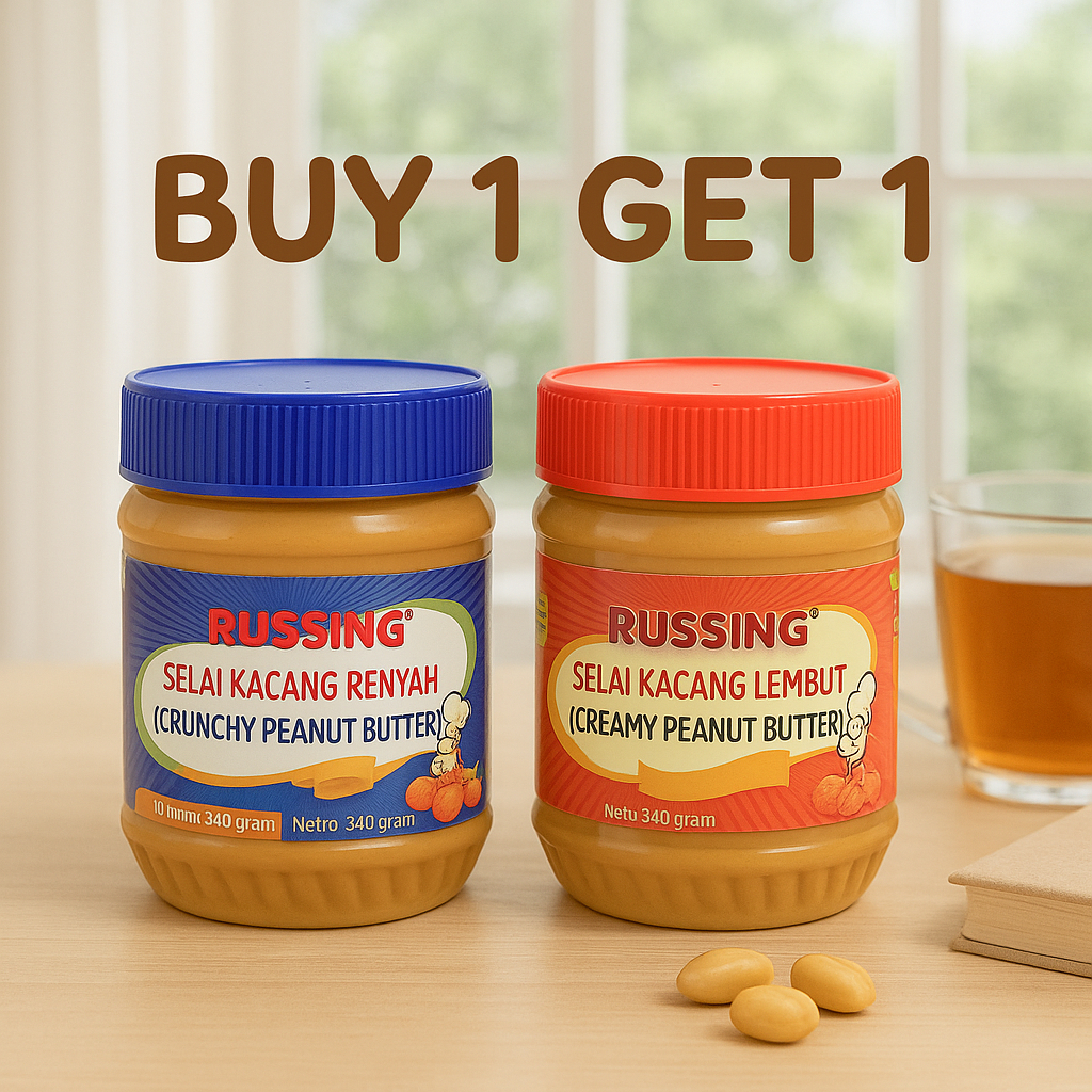 

Buy 1 Get 1 Selai Kacang Peanut Butter - Creamy & Chunky, 340g, Perfect for Bread, Roti, and Hot Pot [ HALAL & BPOM }