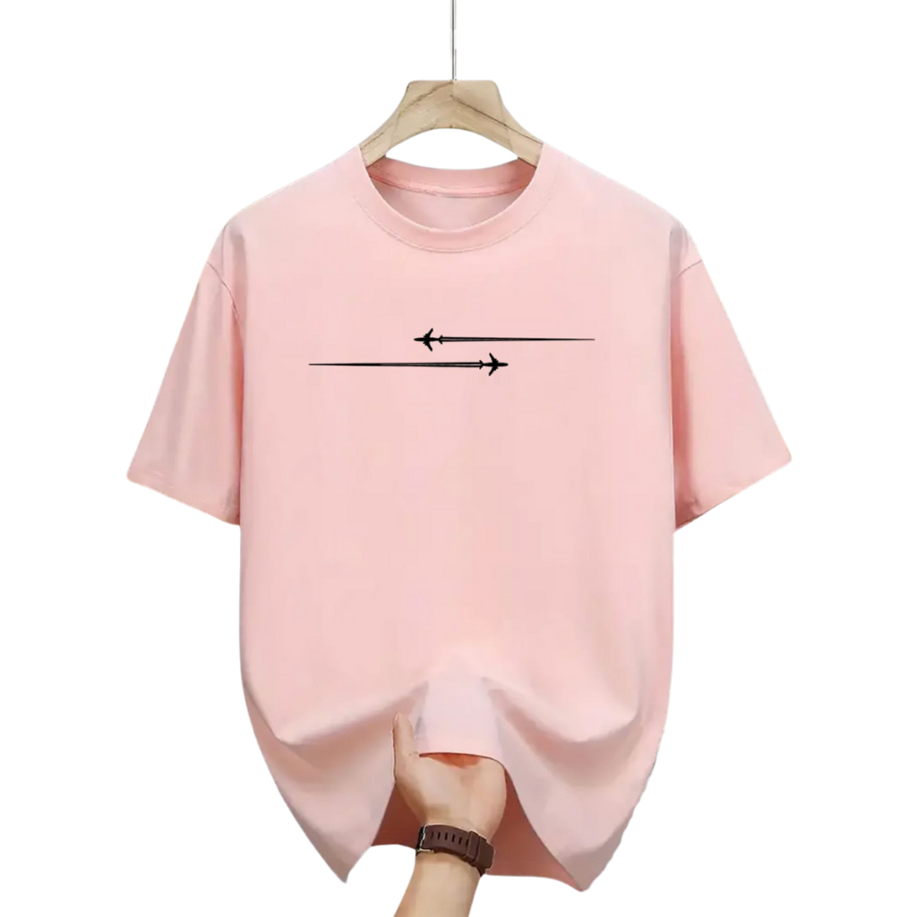 Kaos Pria Distro Premium Motif Plane Putih Hitam Pink