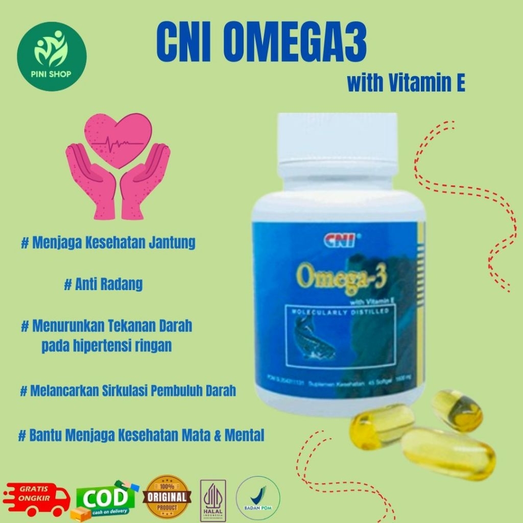 CNI Omega3 with Vitamin E 45 Softgel untuk kesehatan Jantung pembuluh darah