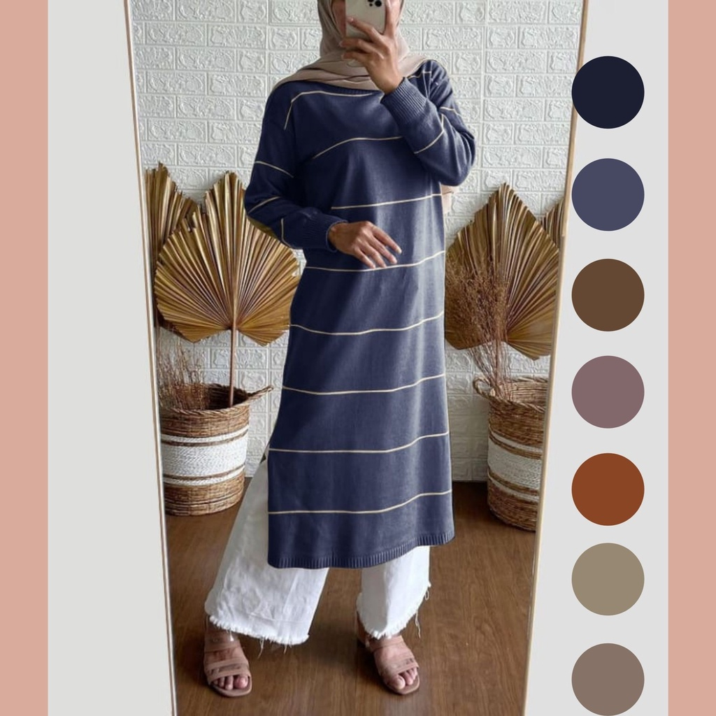 AERI TUNIK - Baju Tunik Wanita Dewasa Jumbo Bahan Rajut Premium Import Fit to XL Halus Tebal