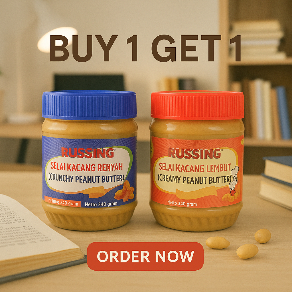 

Buy 1 Get 1 Selai Kacang Peanut Butter - Creamy & Chunky, 340g, Perfect for Bread, Roti, and Hot Pot [ HALAL & BPOM }