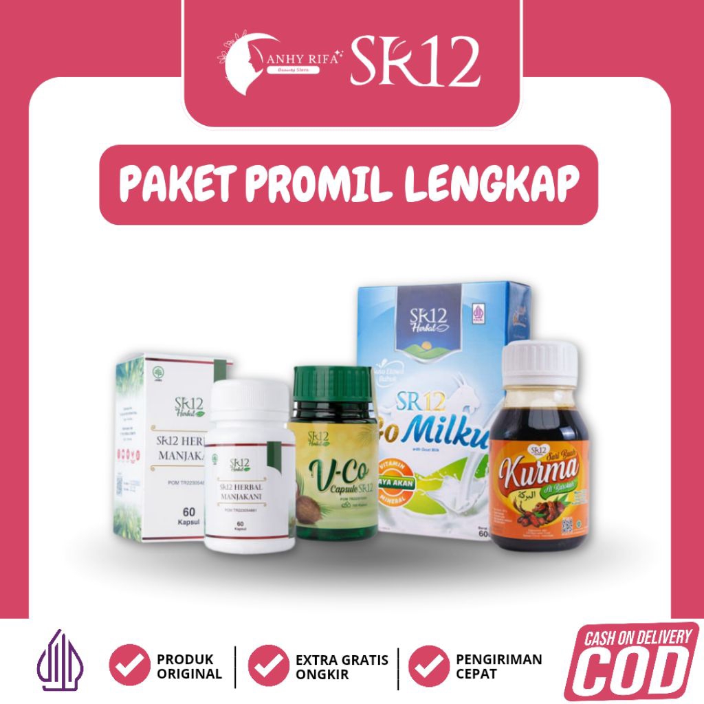 Paket Promil Lengkap SR12 | Herbal Kesuburan Pria & Wanita | Gomilku + Sari Buah Kurma + VCO + Manja