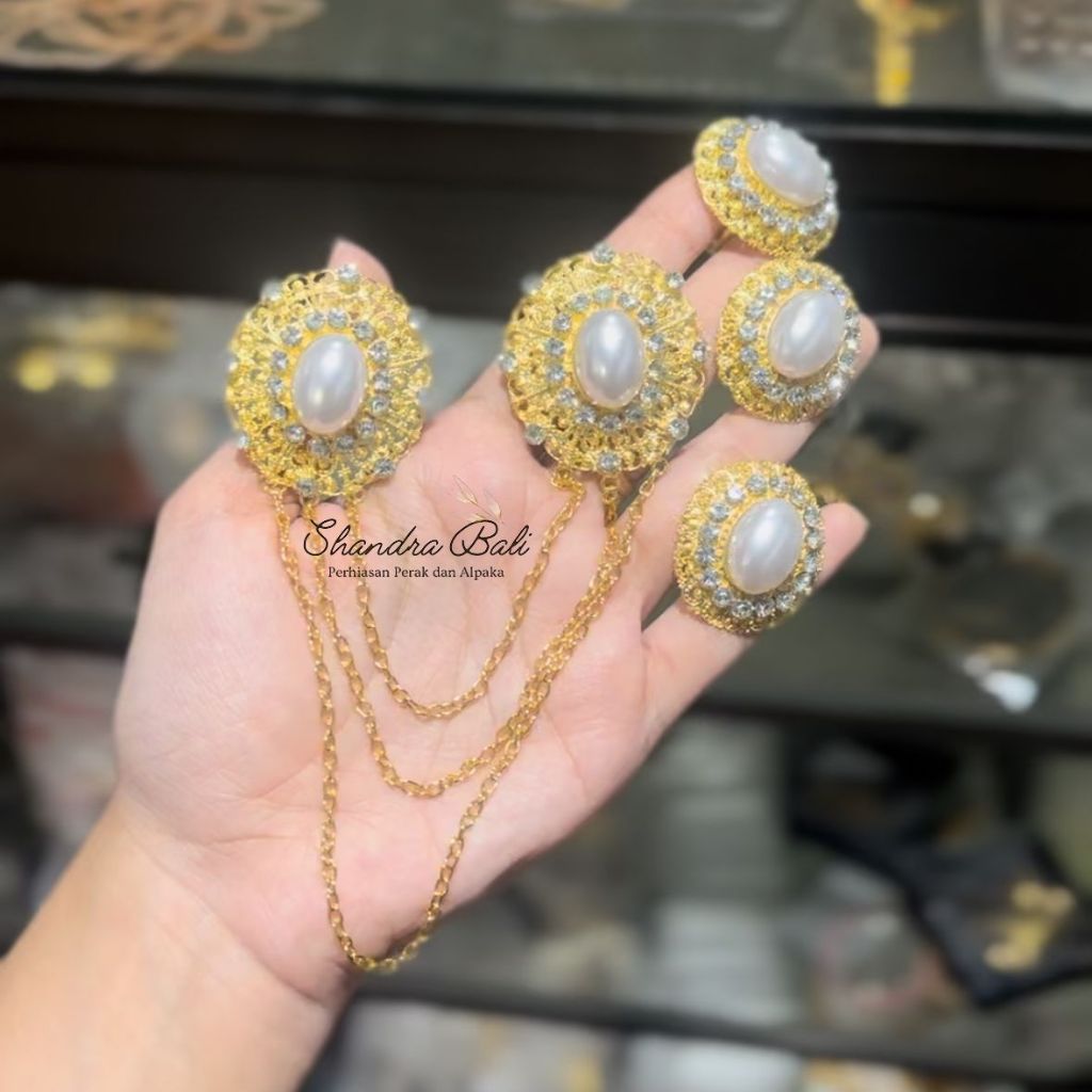 Shandra Bali - Set Bros Mutiara Oval Tania Pin Aksesoris Perhiasan Baju Adat Kebaya Hijab Alpaka Ant