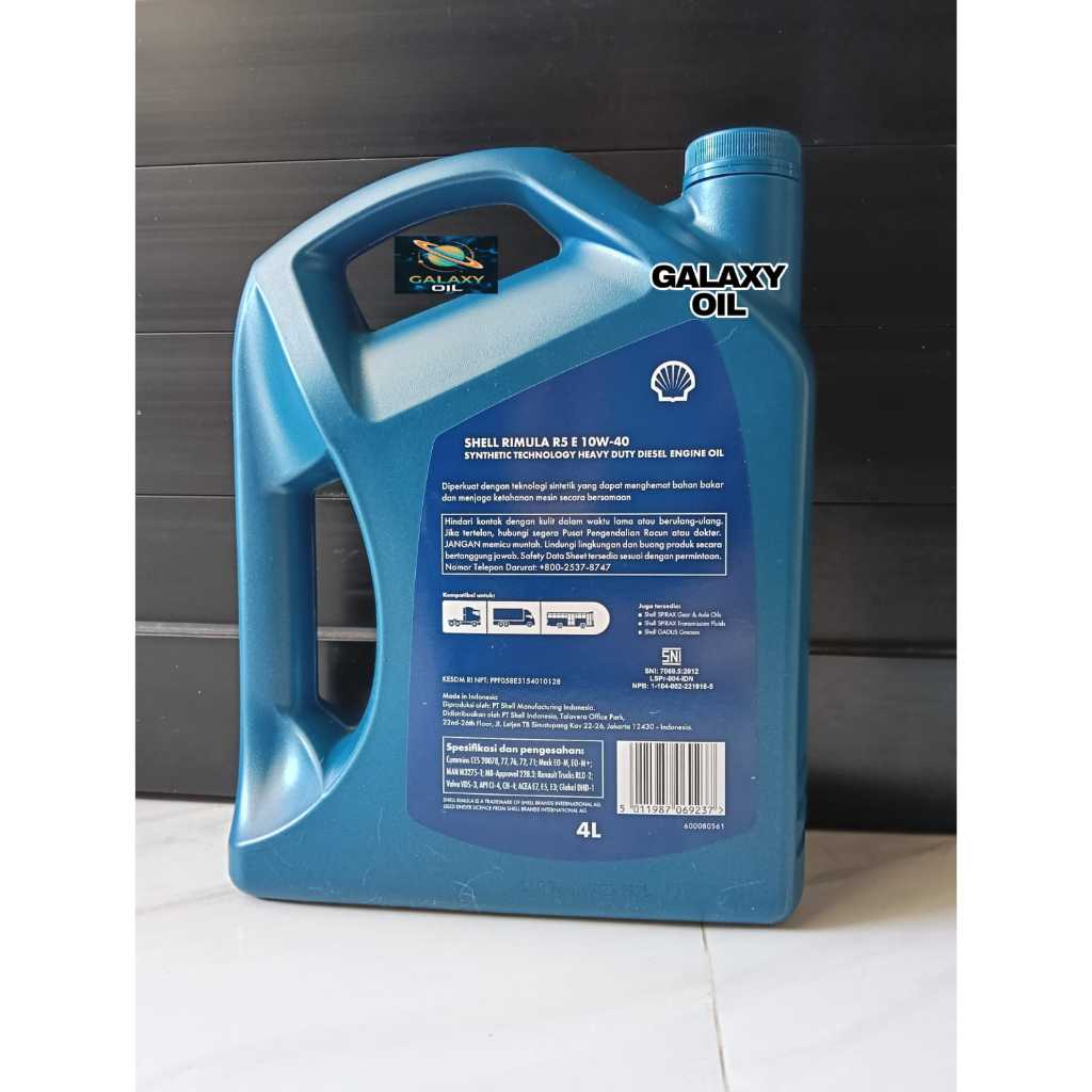 Vgvianshop Oli Mobil Shell Rimula R5 E 10W-40 Galon 4Liter / Shell Rimula R5 E