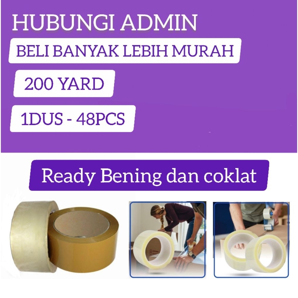 

1DUS 48 PCS Lakban 45mm 200 Yard Bening Coklat lakban 2 Inch 200YARD OPP Packing Tape 2" Inci 200Y