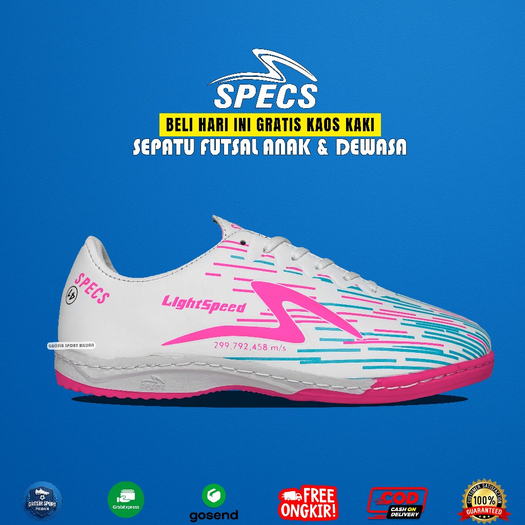 COD Futsal Specs Sepatu Futsal Ringan Sol Jahit Nyaman untuk Pria Wanita dan Anak Berwarna Pink Spec