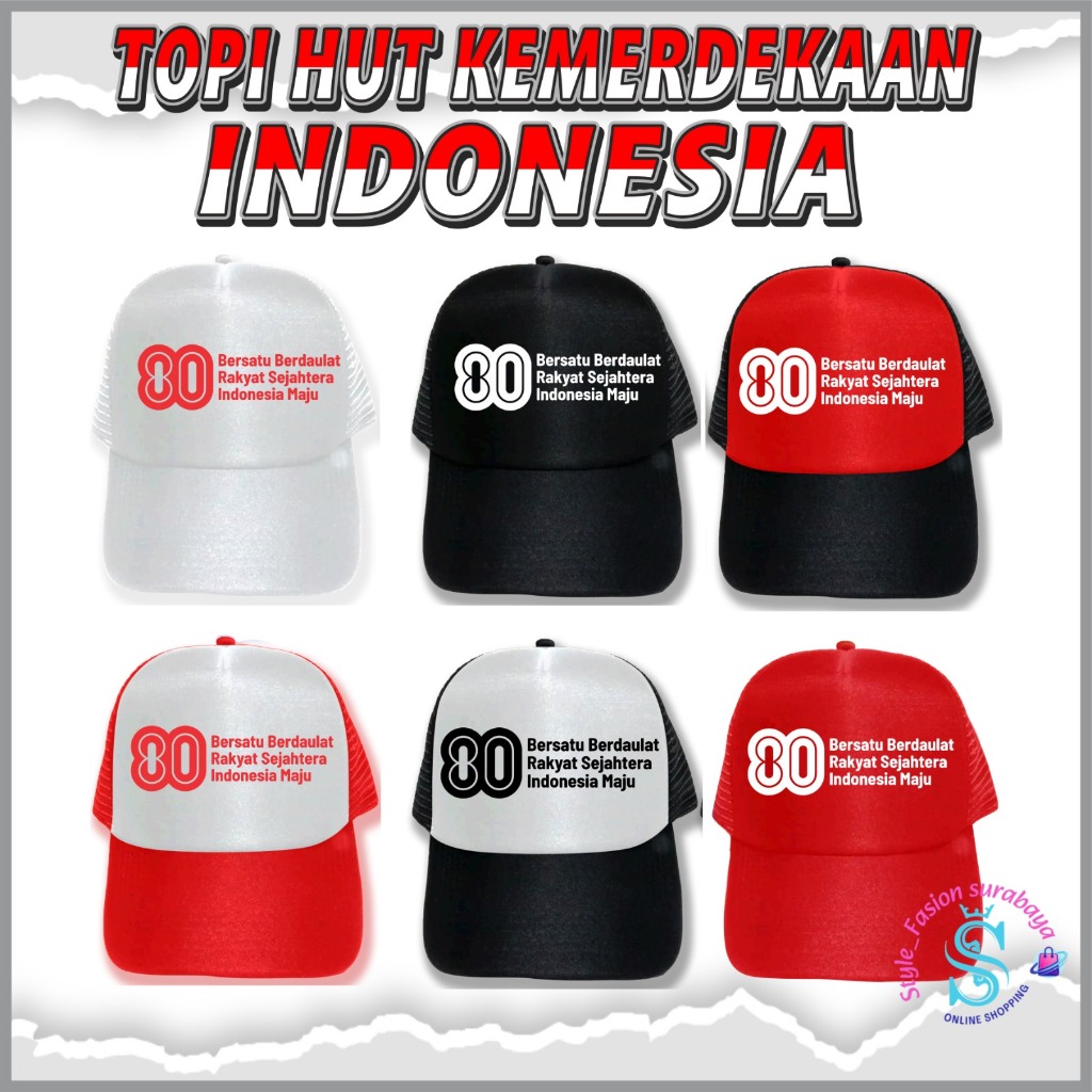Topi Trucker Spesial Kemerdekaan Indonesia 80 bersatu berdaulat rakyat sejahtera indonesia maju / to