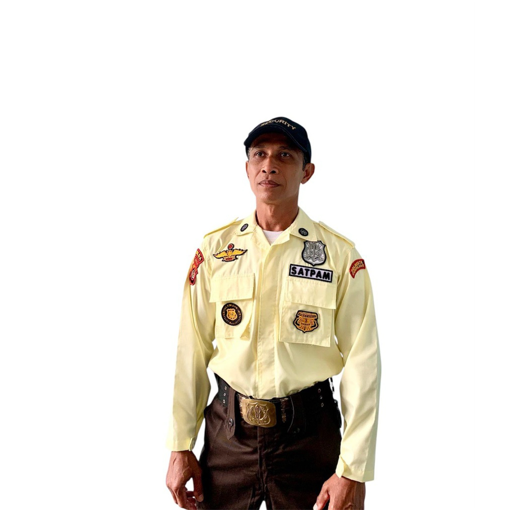 Seragam PDL Satpam Premium Cream full Bordir Timbul || Baju & Celana || Pakian Dinas Lapangan Full B