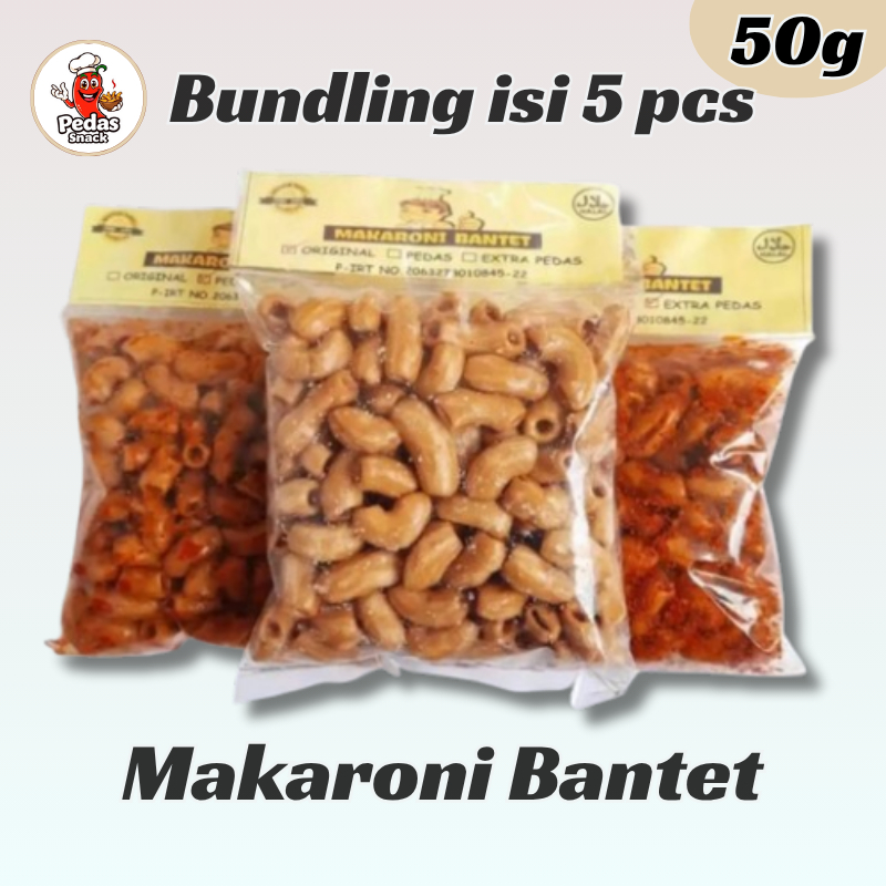 

5 pcs 50 gr Makaroni BANTET Pedas Gila | Snack Kering Gurih Pedas–Original, Pedas, Extra Pedas