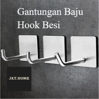 JKT888 Gantungan Baju Hook Besi Tempel Dinding Gantungan Dinding Stainless Steel