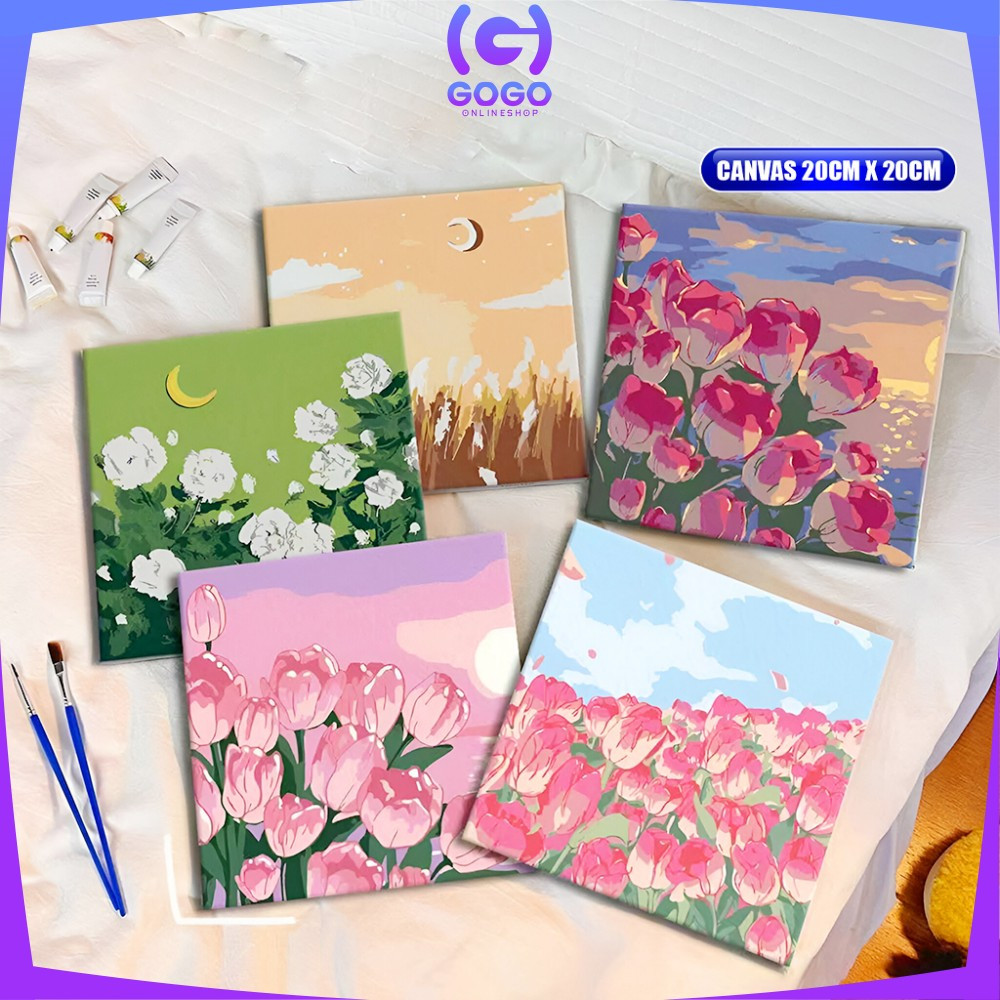 

EC GOGO-A110 Paint By Number Kit 20x20cm Kanvas Siap Lukis / DIY Canvas Acrylic Aesthetic / Diy Digital Painting Canvas Lukisan Bunga Pemandangan Wall Decoration