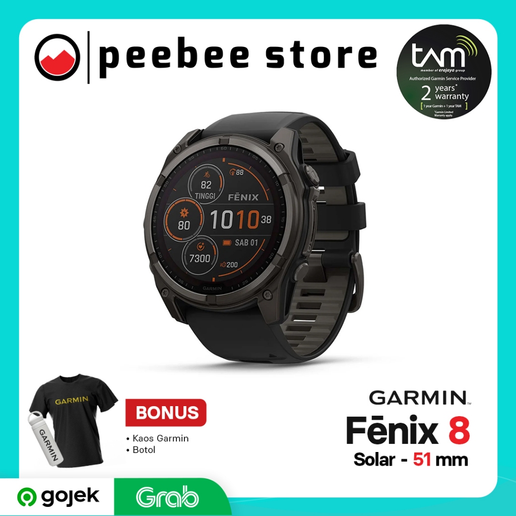 Garmin Fenix 8 Sapphire Solar 51mm Carbon Grey - Garansi Resmi TAM 2 Tahun