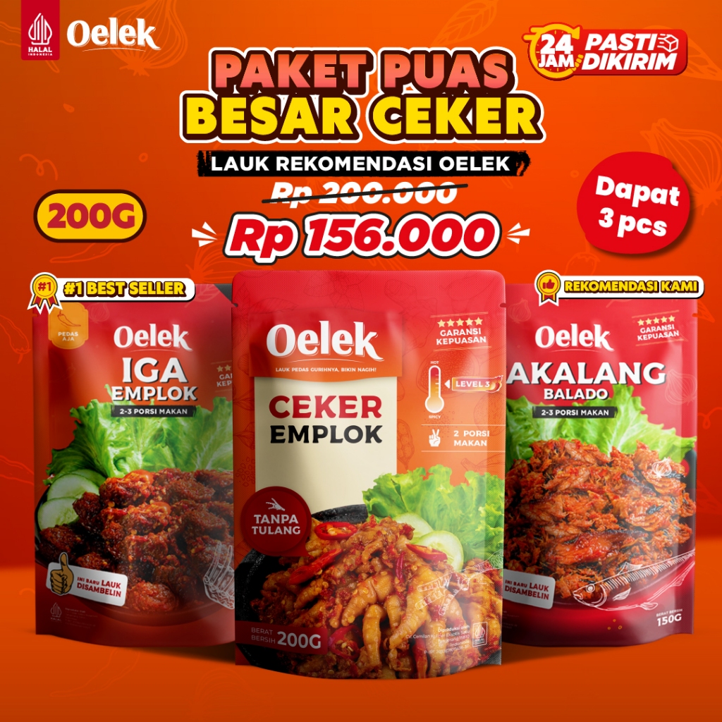 

Oelek Paket Puas Besar Ceker Emplok + Iga Emplok + Cakalang Balado / Makanan Siap Saji / Lauk Siap Saji Instant