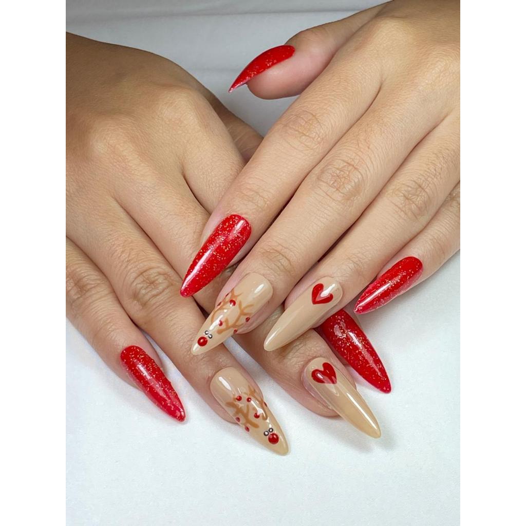 Christmas Natal Merah Nail Art Elegan Simple Press On Nail | Fake Nail Kuku Palsu | Ballerina ET012